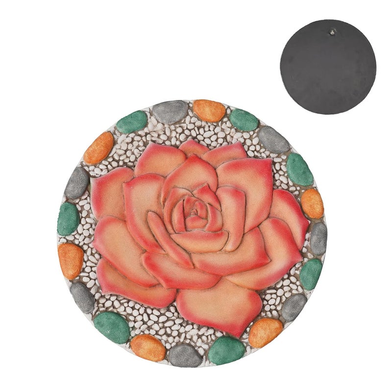 Cynkeyee Decorative Rose Garden Stepping Stone - Stepping Stones Outdoor with Colorful Pebble Border, 10x10 inches - Image 5